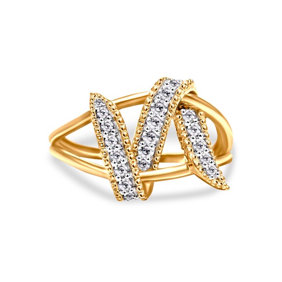 14K Yellow Gold Plated .925 Sterling Silver 1/4 Cttw Diamond Interlocking